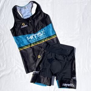 Safetti Tri Set Womens XL Safety Black Blue Triathlon HITS Top Shorts 2 Piece